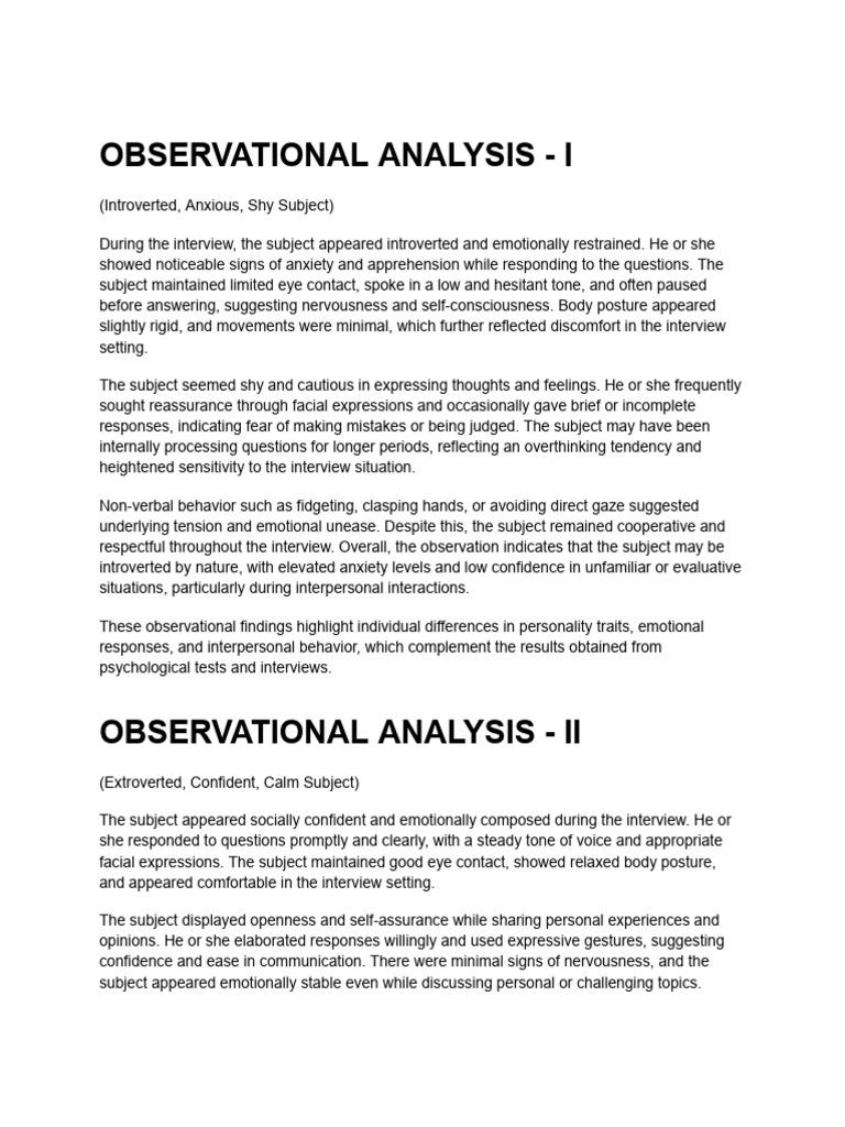 12th Project Observational ANalysis | PDF | Anxiety | Nonverbal ...
