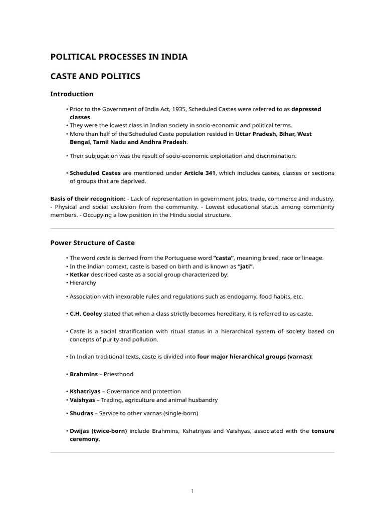 Caste Dynamics in Indian Politics | PDF | Caste | Social Inequality