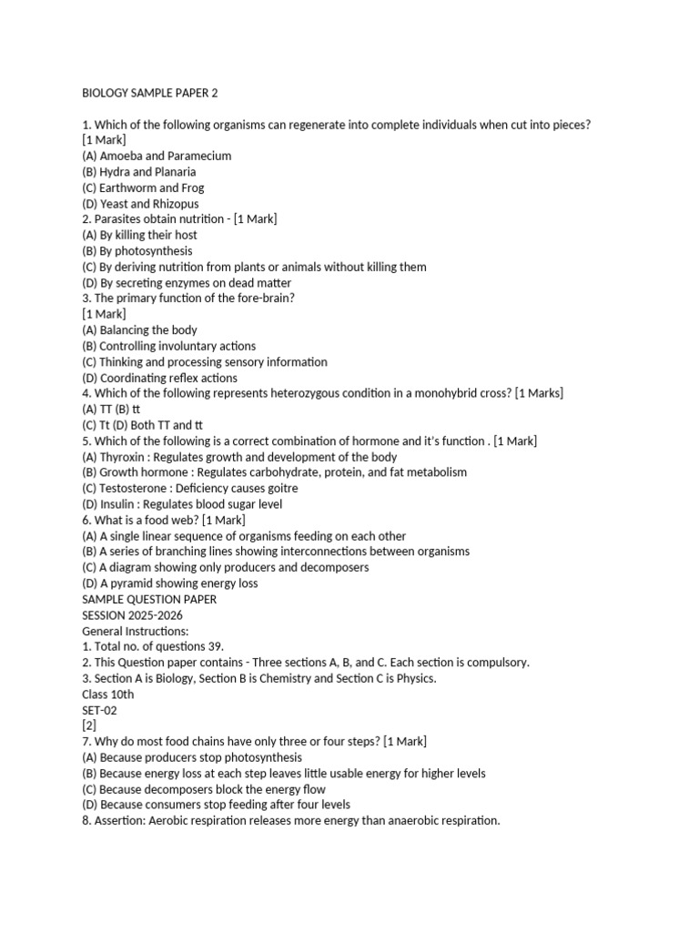 biologysamplepaper2wgia5rsmt5 | PDF | Biology