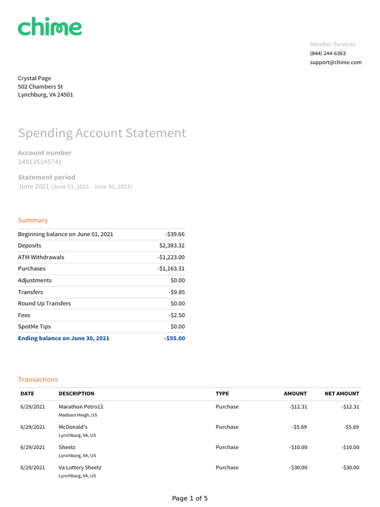 June 2021 Spending Account Statement | PDF | Payments | Banking