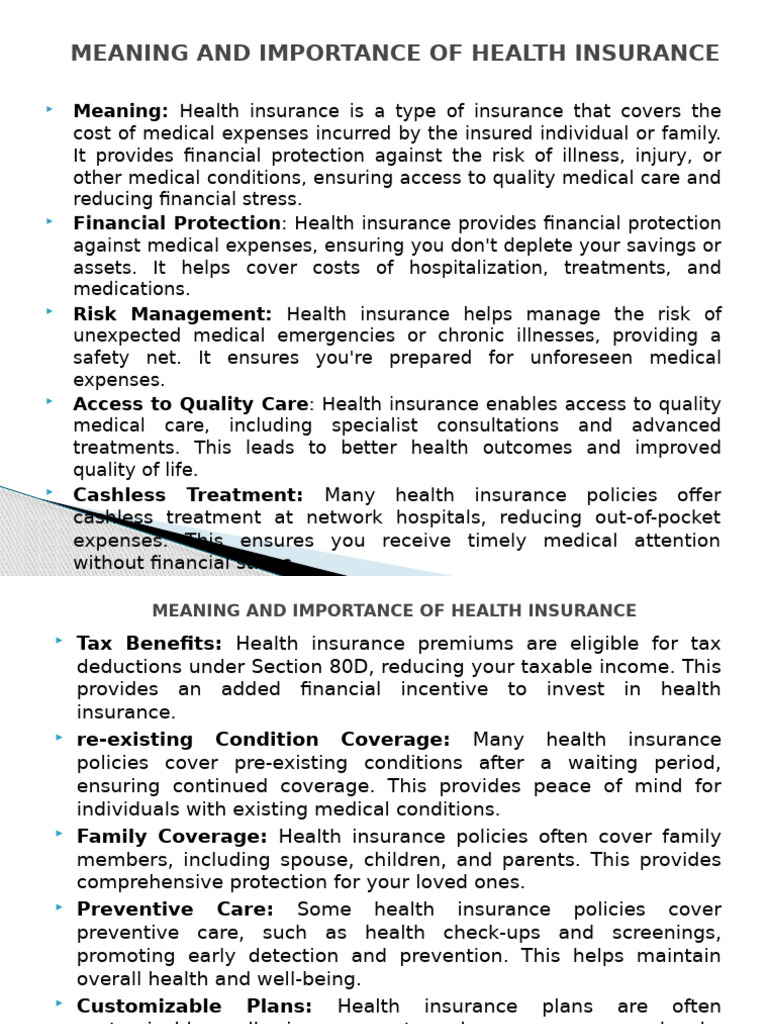 1 Meaning and Importance of Health Insurance | PDF | Insurance | Expense