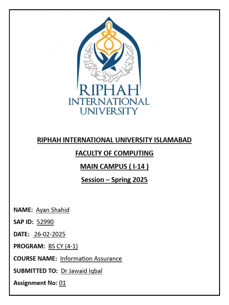 Assignment 1 - IA- Cy 4-1 | PDF | Computing | Information Technology ...
