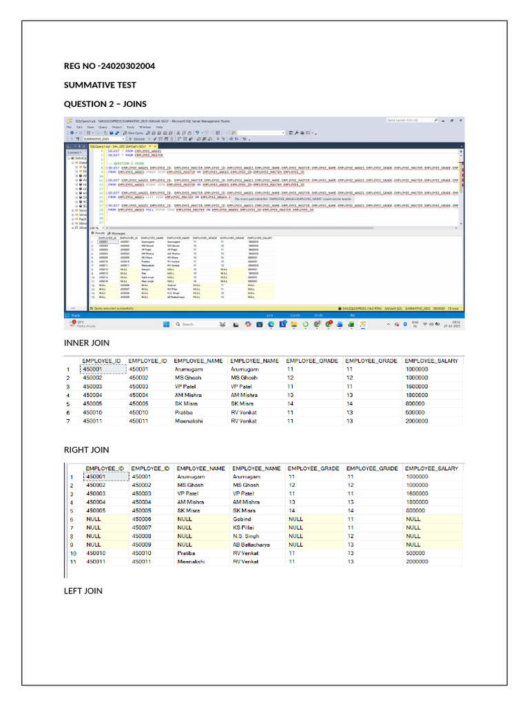 SQL Joins and Key Violations Test | PDF