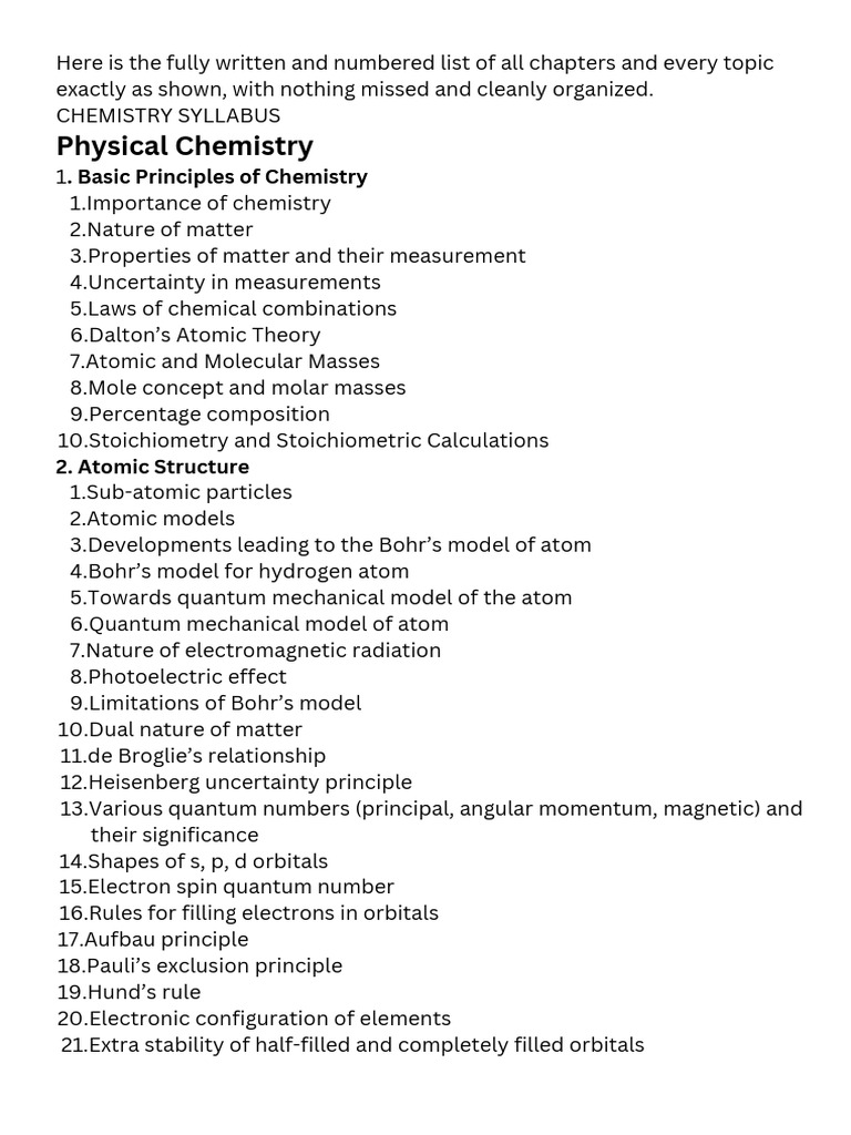 Comprehensive Chemistry Syllabus Overview | PDF | Chemical Bond ...