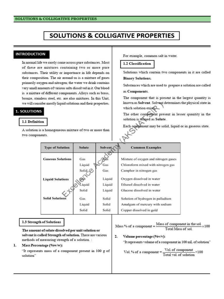 Class 12th Notes - Watermark | PDF | Solubility | Mixture