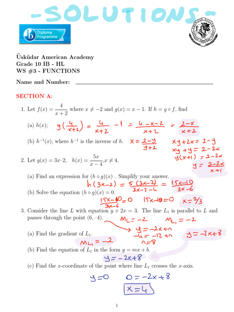 Grade 10 IB Functions Worksheet | PDF | Function (Mathematics ...