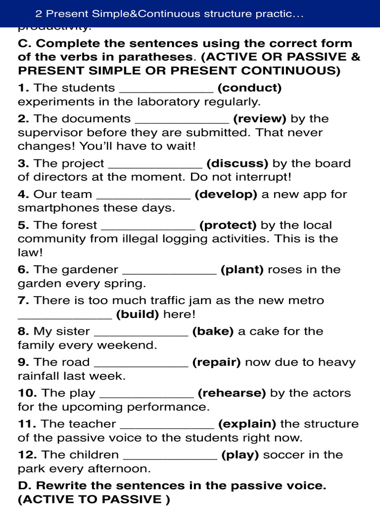 2 Present Simple&Continuous Structure Practice (RED W6).Docx | PDF
