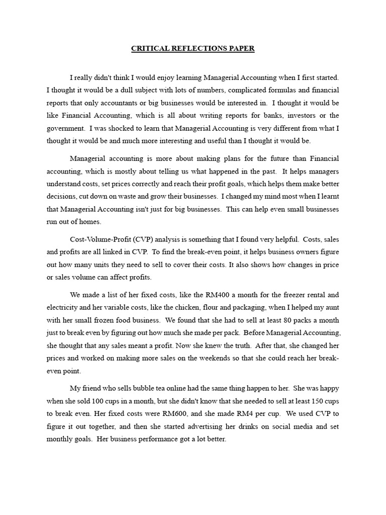 Critical Reflections Paper New For Turnitin | PDF | Management ...