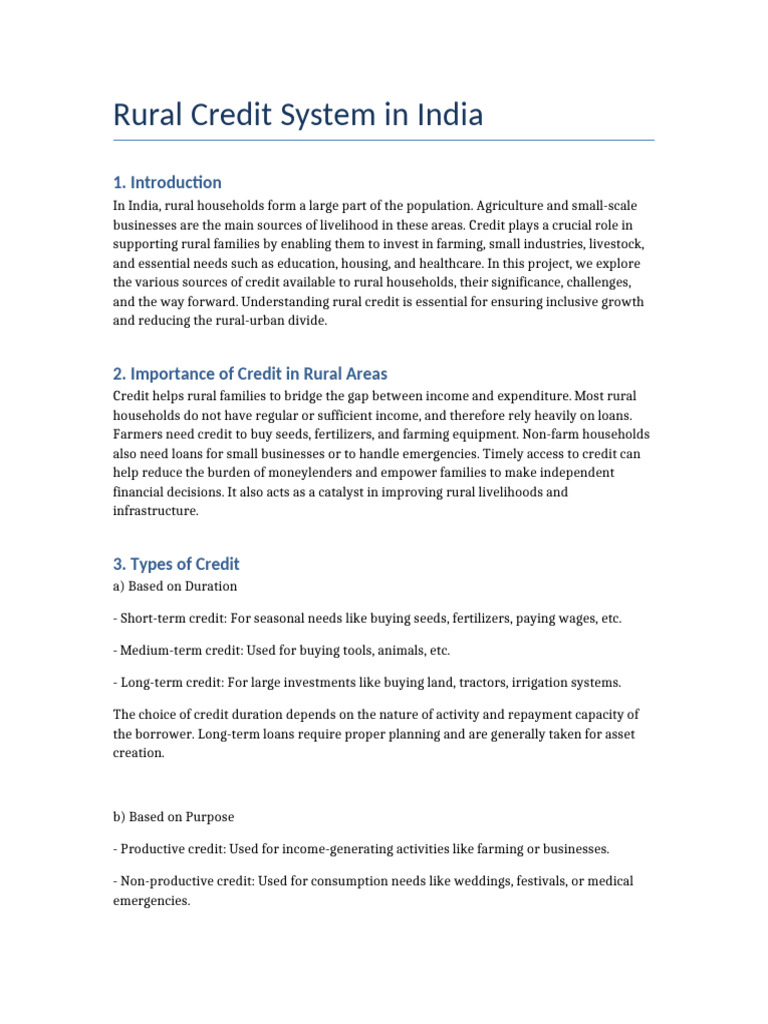 Rural Credit System in India Explained | PDF | Loans | Credit