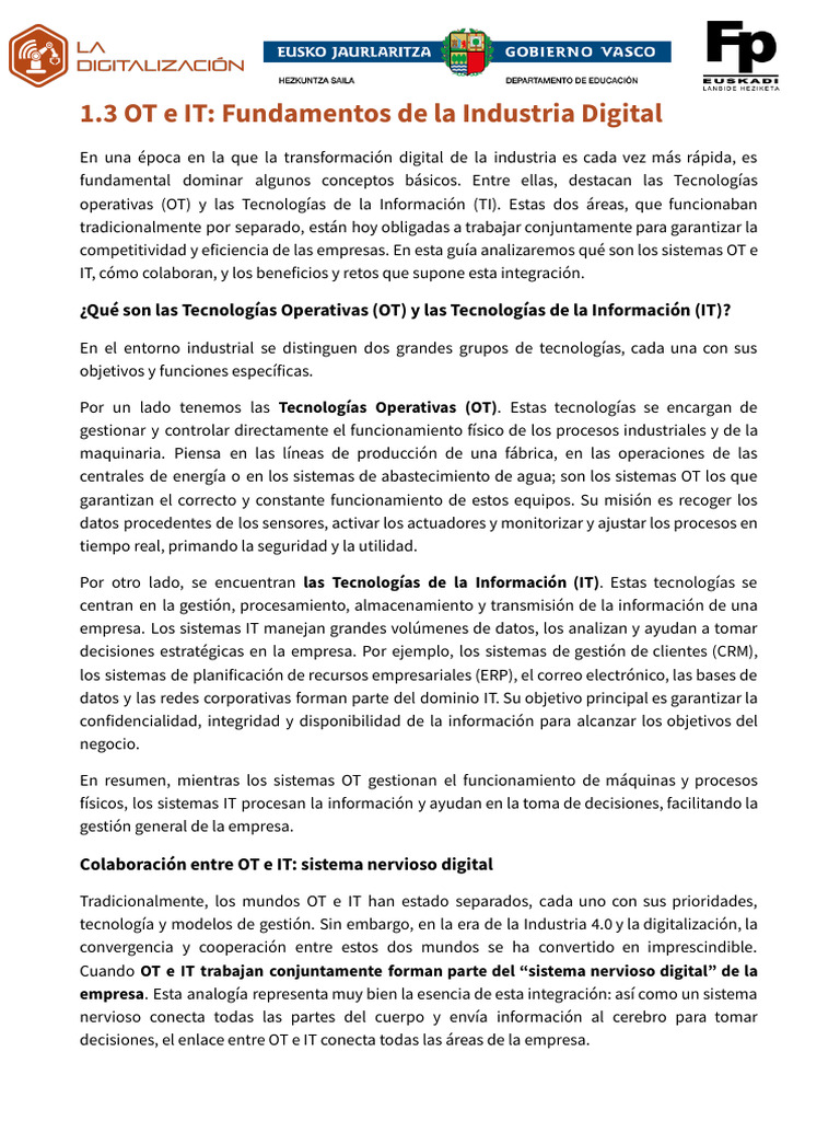 Integración de OT e IT en la Industria | PDF | Internet de las Cosas ...