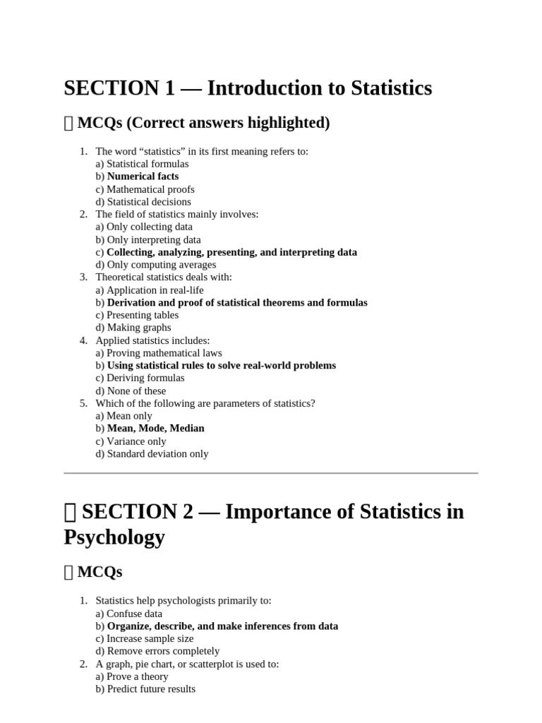 Introduction to Statistics MCQs Guide | PDF | Statistics | P Value