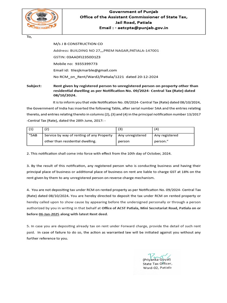 GST Notification on Rent Tax Compliance | PDF | Taxes | Payments