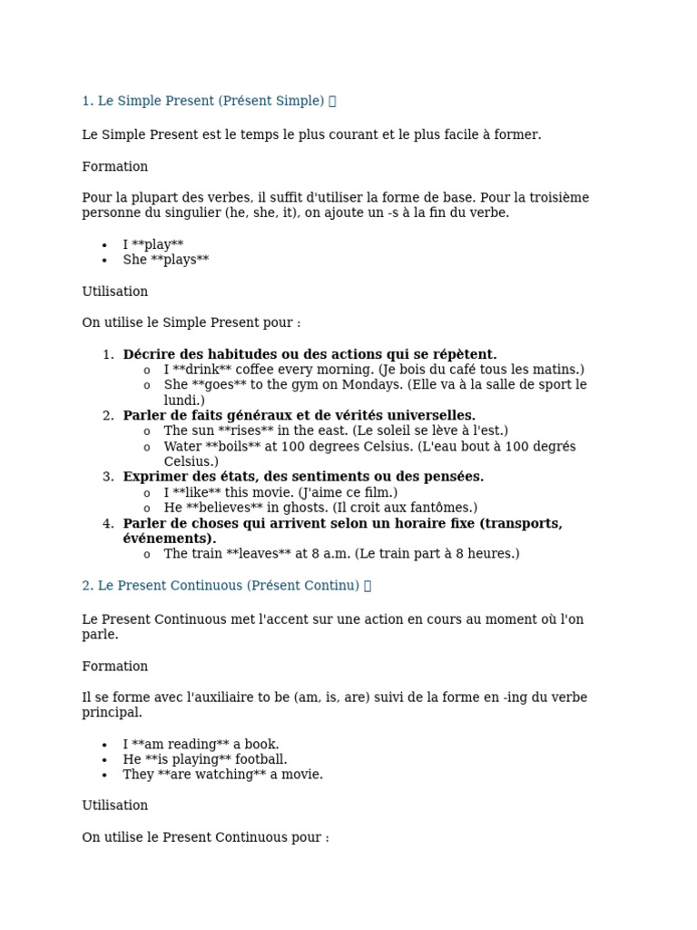 Les Temps Verbaux en Anglais | PDF | Syntaxe