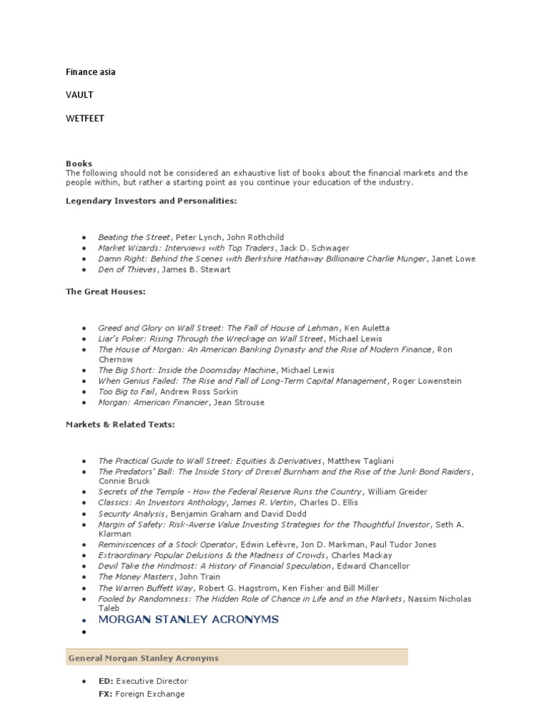 Finance Asia Vault Wetfeet: Books | PDF | Morgan Stanley | Investment ...