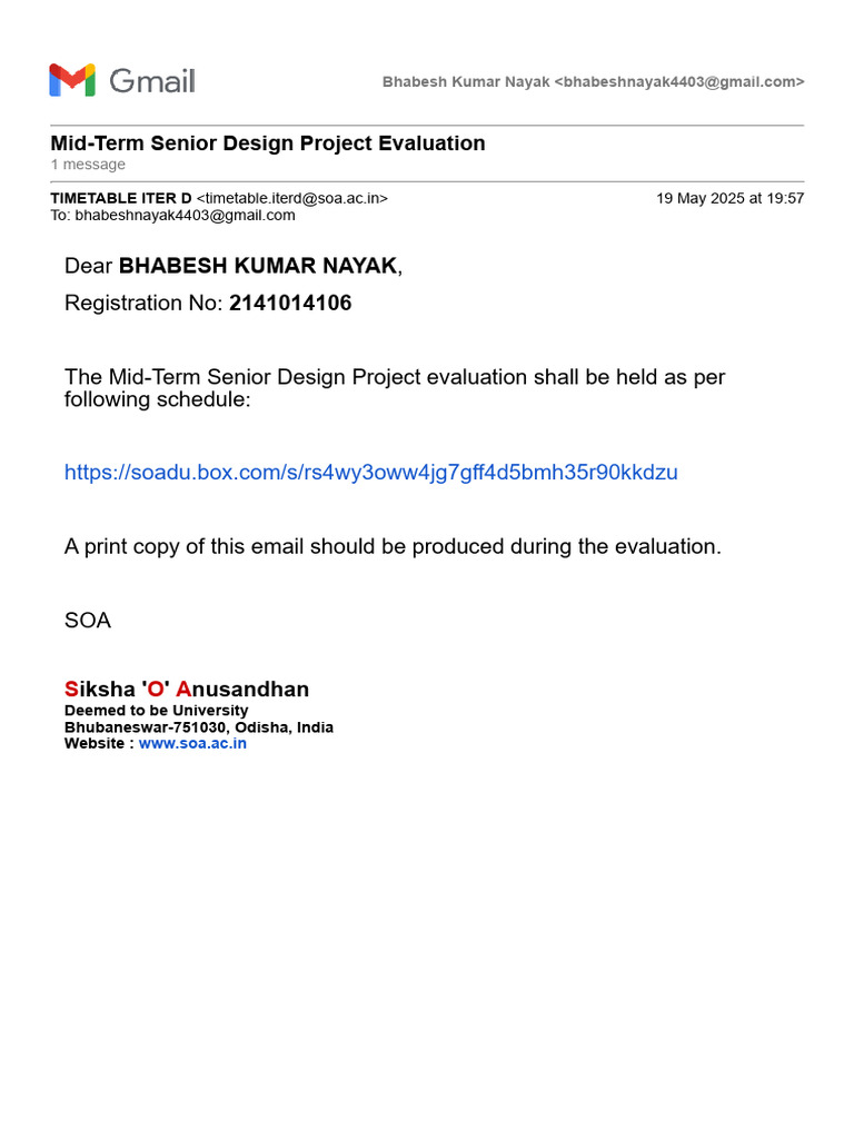 Gmail - Mid-Term Senior Design Project Evaluation | PDF