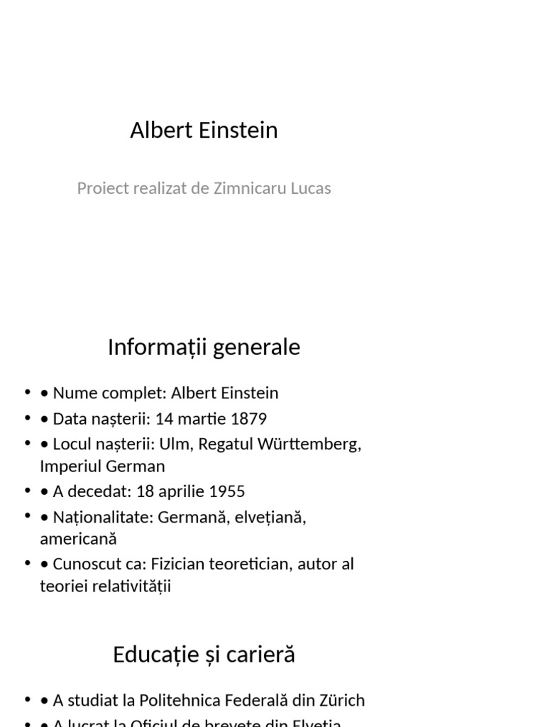 Albert Einstein Prezenare | PDF