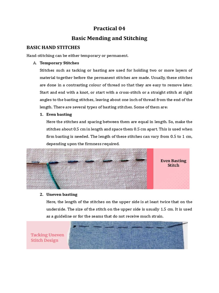 Hand Stitching Techniques Guide | PDF | Seam (Sewing) | Surgical Suture