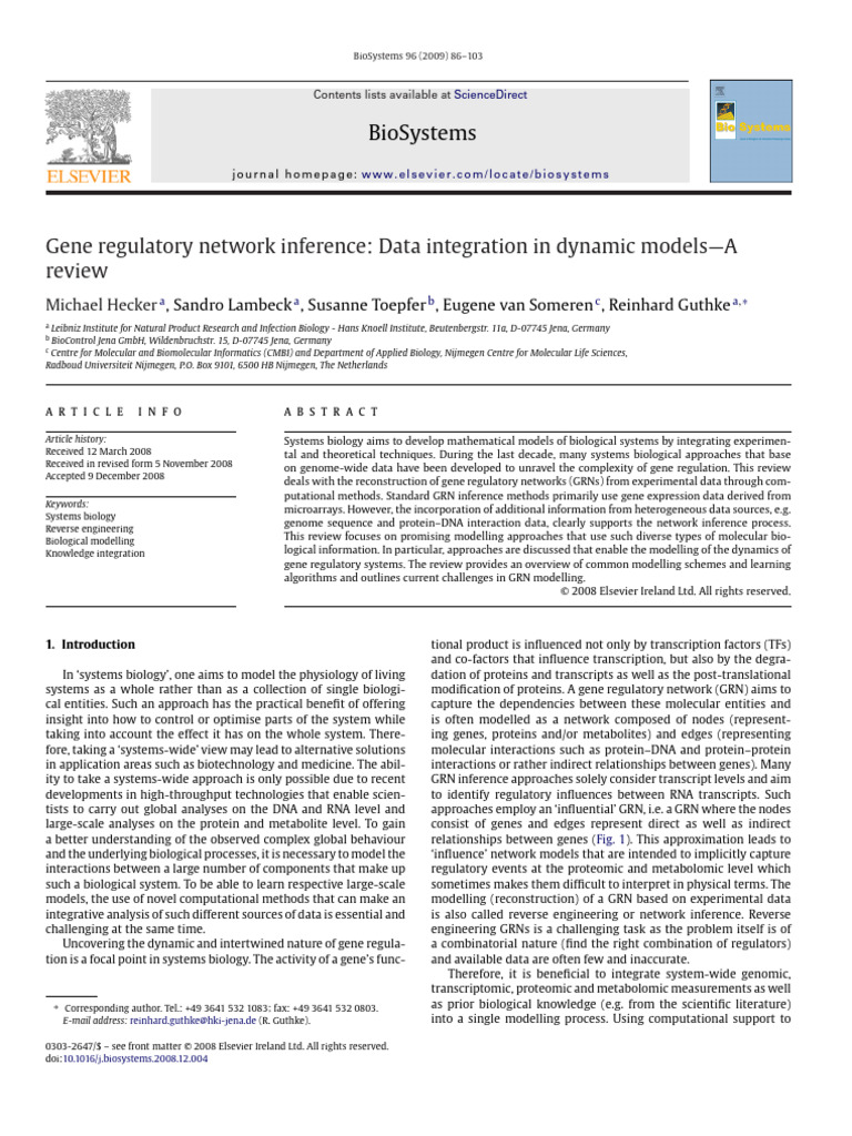 Gene Regulatory Network Inference Review | PDF | Systems Biology | Proteins