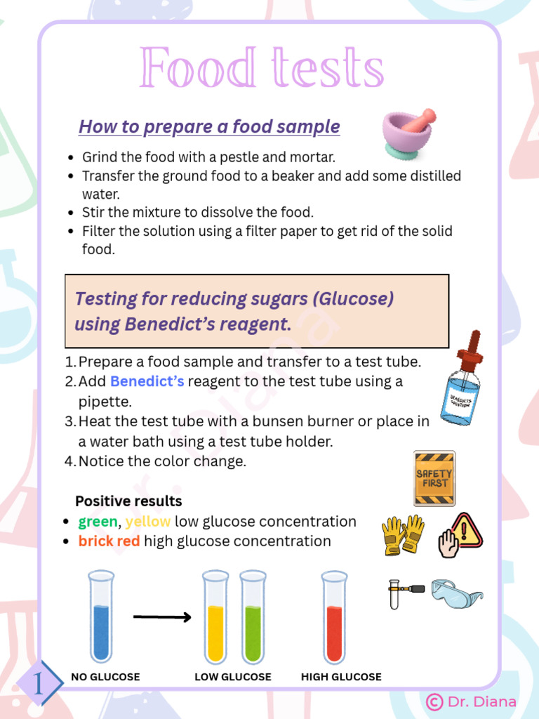Food Tests for Sugars, Starch, Proteins, Lipids | PDF | Starch | Glucose