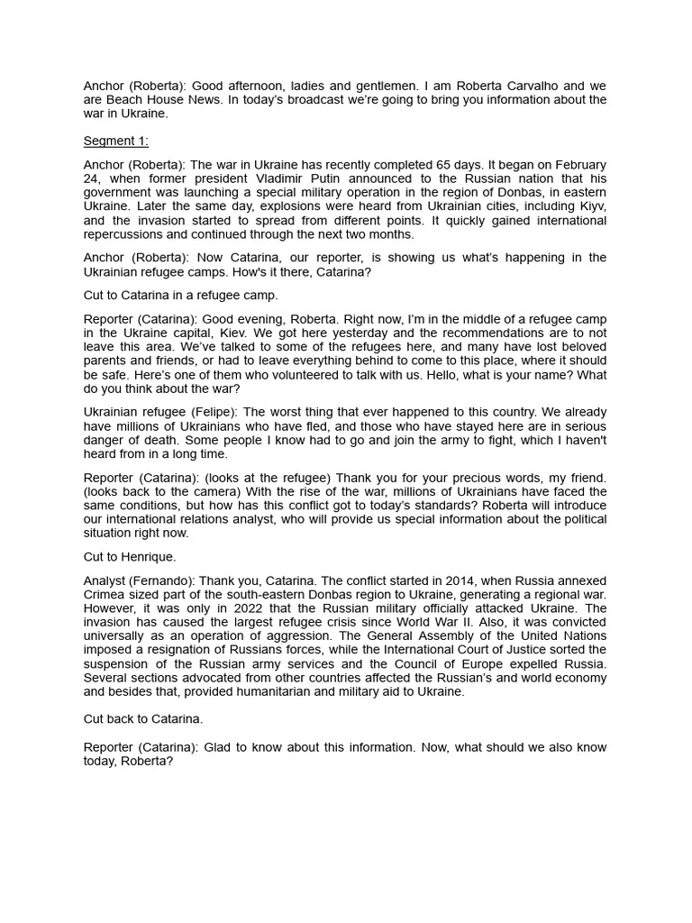 Group 3_ Broadcast Script | PDF | Ukraine | Pandemic