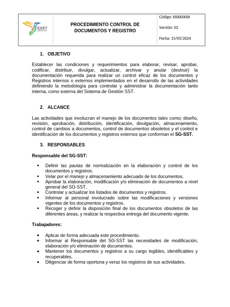 MS-PC-01 Procedimiento de Control de Documento y Registro | PDF ...