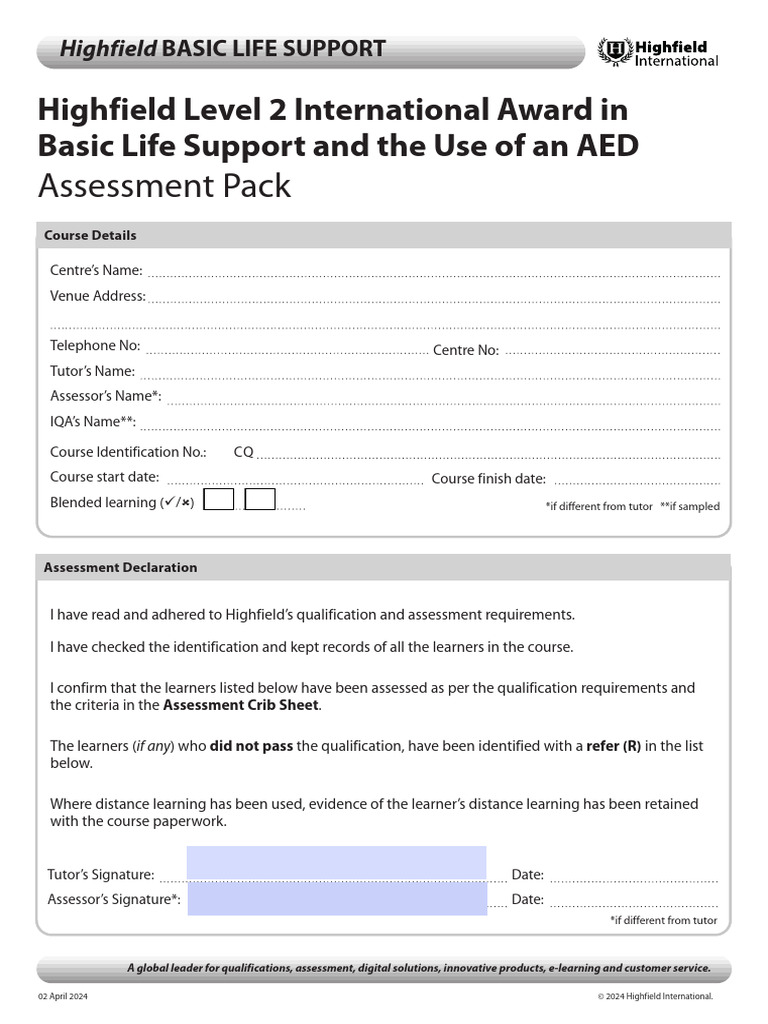 [22042024 1045] l2 International Award in Bls Aed Assessment Pack ...