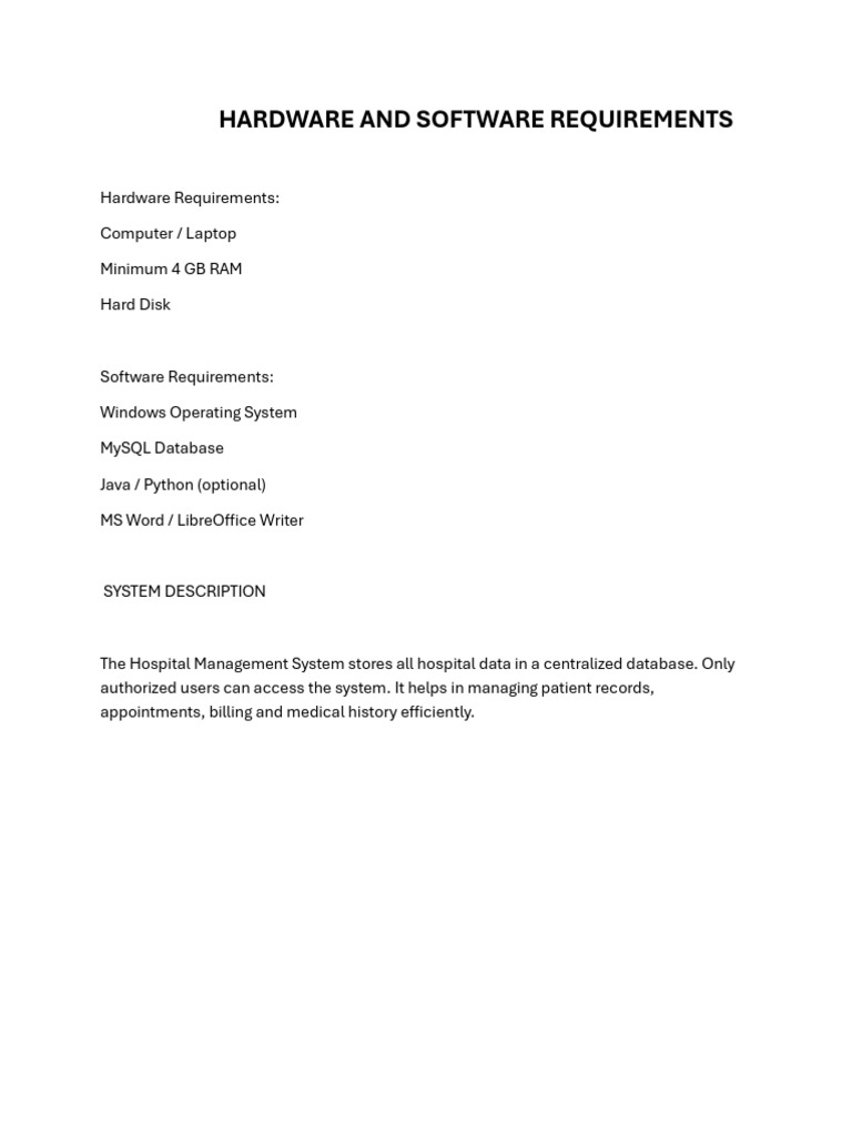 Hospital Management System Requirements | PDF