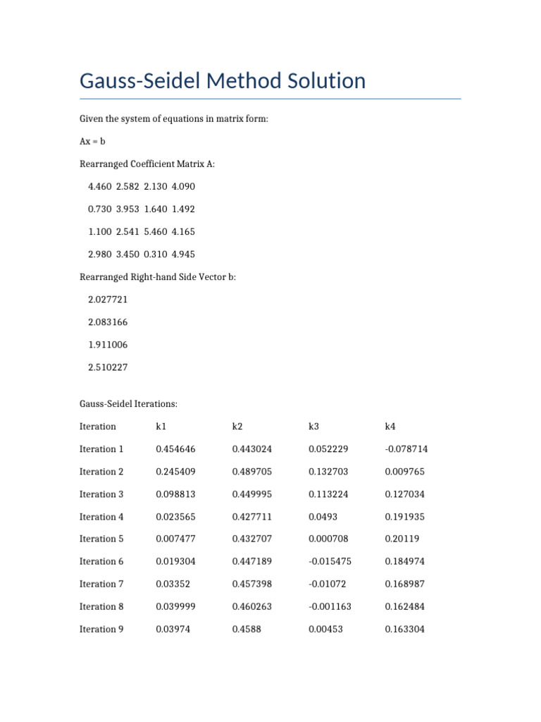 Gauss-Seidel Method Iterations Results | PDF