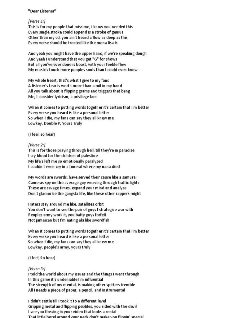 Lowkey Lyrics Pdf Hip Hop Music Rapping