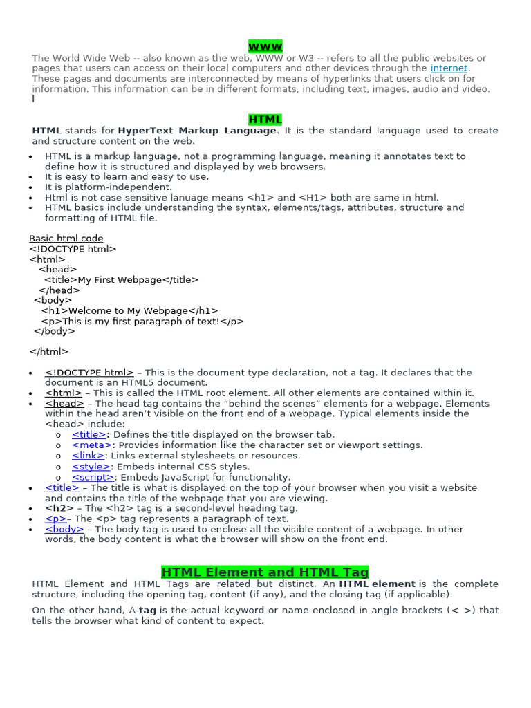 Understanding HTML Basics and Structure | PDF | Html | World Wide Web