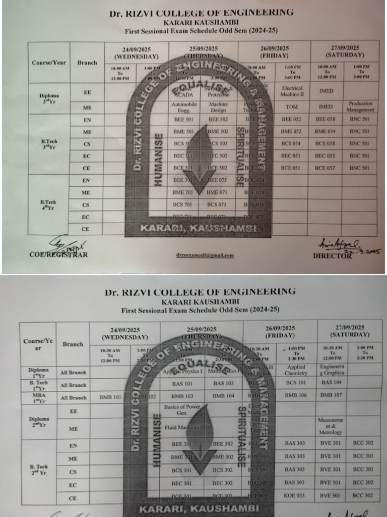 Sessional Exam Schedule | PDF