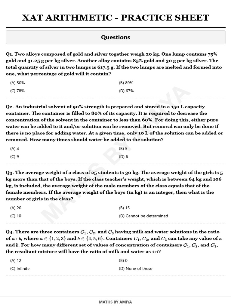XAT Arithmetic Practice Questions | PDF | Prices