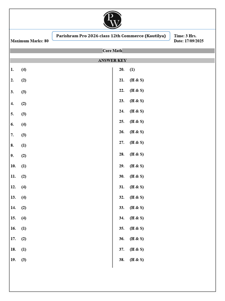 Core Math Answer Key 2025 | PDF | Mathematical Physics | Mathematical ...