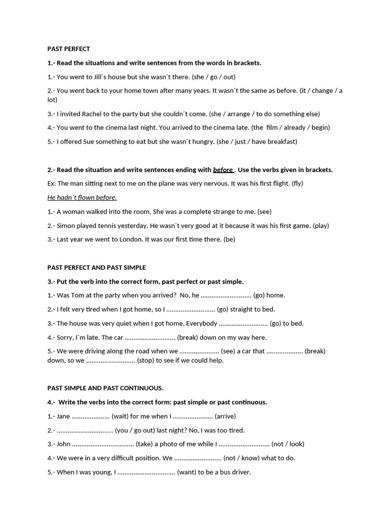 Past Perfect and Tenses Practice Exercises | PDF | Language Mechanics ...