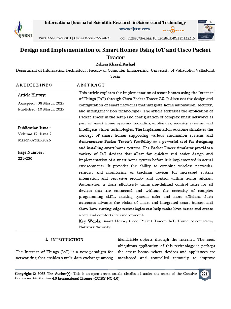 Smart Home Design with IoT & Packet Tracer | PDF | Computer Network ...