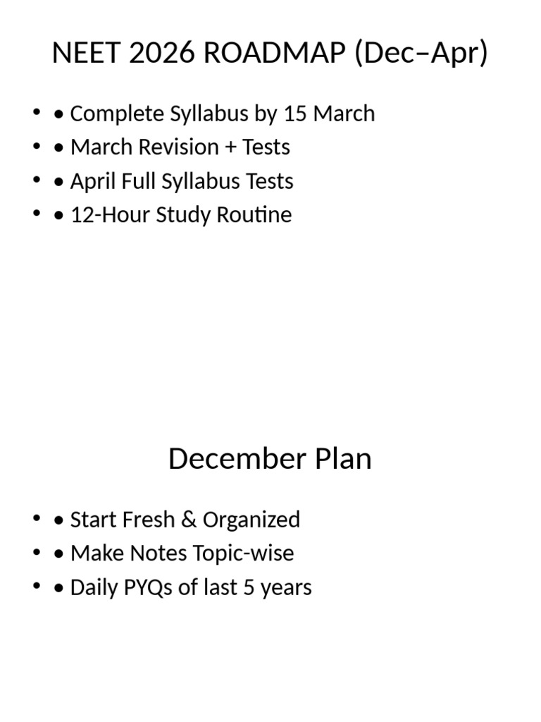 Neet 2026 Roadmap | PDF