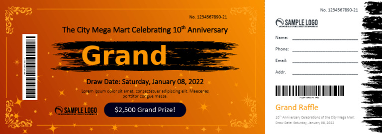 Shopping Center Grand Raffle Ticket Template | PDF
