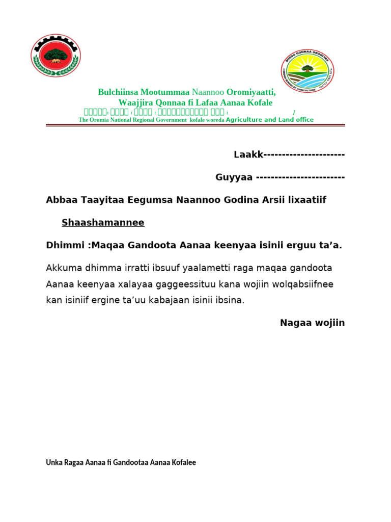 Ragaa Gandoota Aanaa Kofalee | PDF