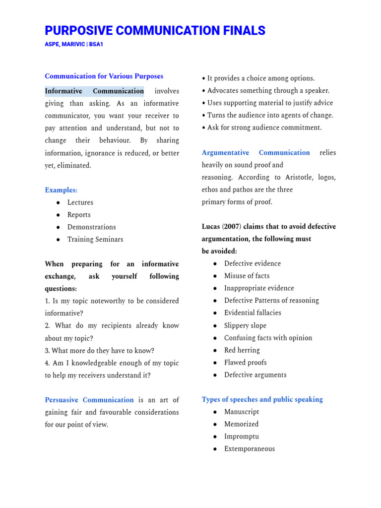PURPOSIVE COMM | PDF | Résumé | Human Communication