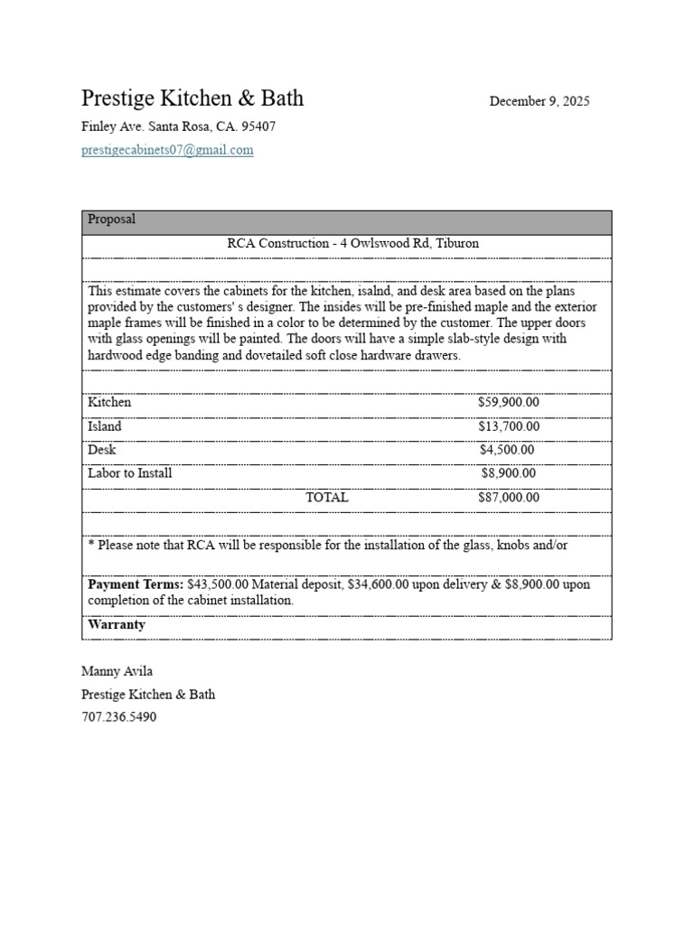 Kitchen Cabinet Proposal Estimate | PDF