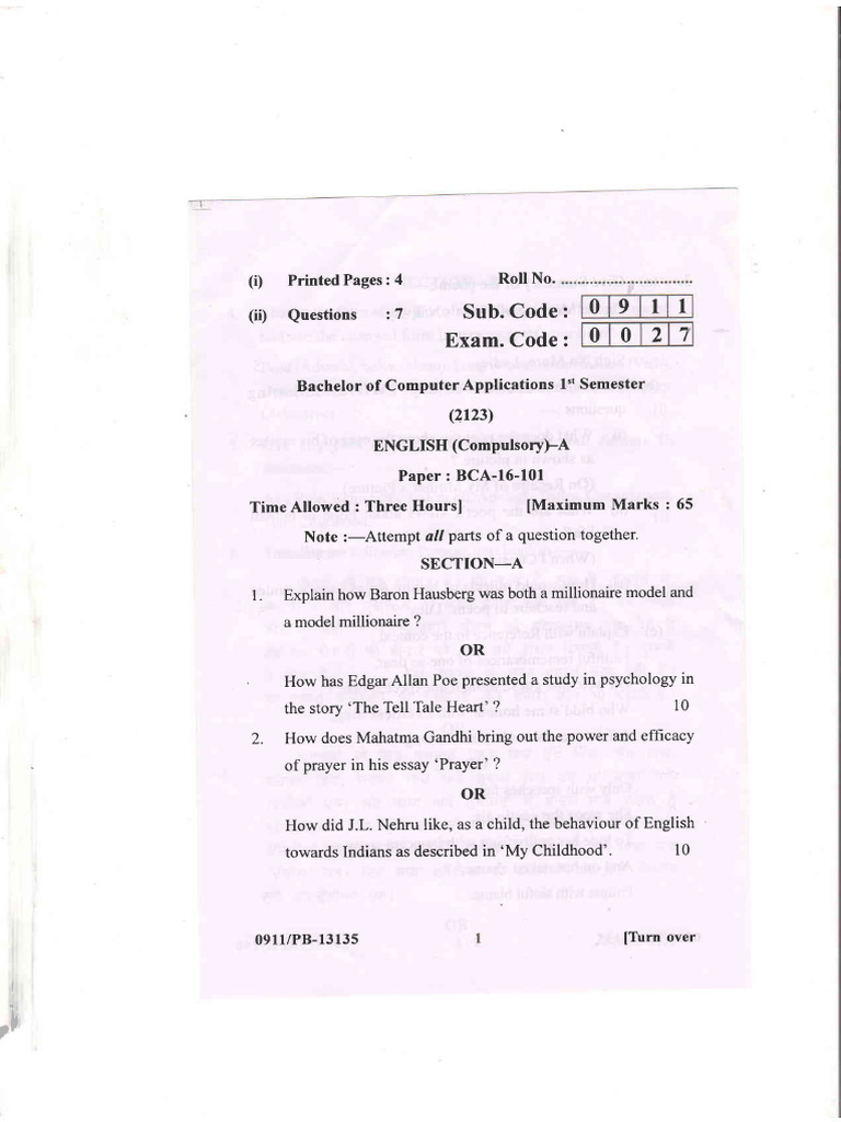 BCA 1st Semester Dec 2023 | PDF | Syntax | Grammar