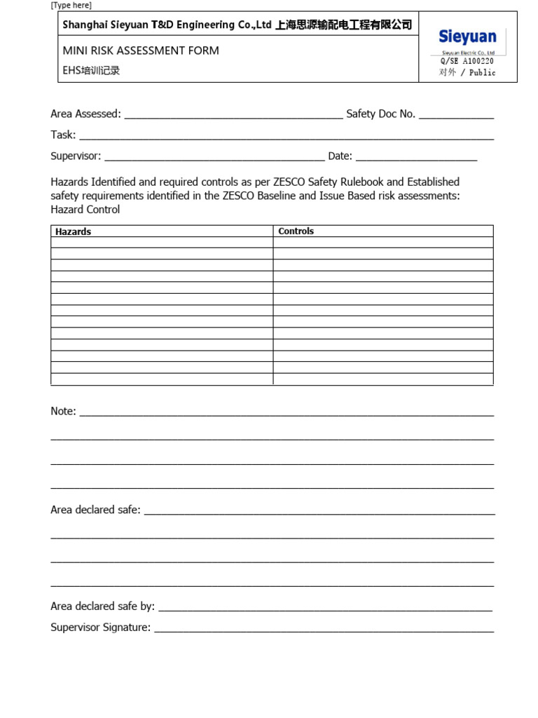 New Mini Risk Form | PDF | Probability | Hazards