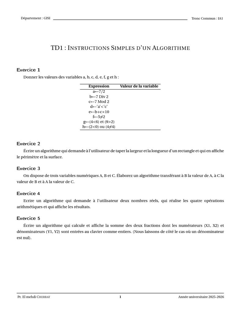 Algorithmes de base en programmation | PDF