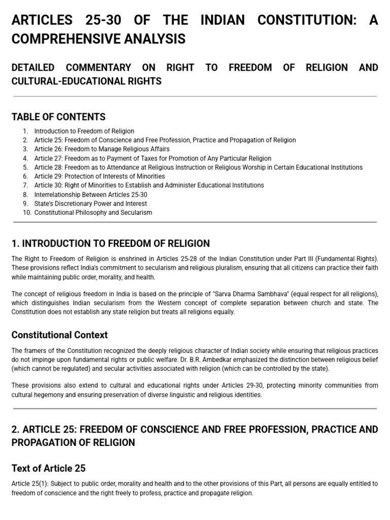 Analysis of Articles 25-30: Religious Rights | PDF | Freedom Of Religion