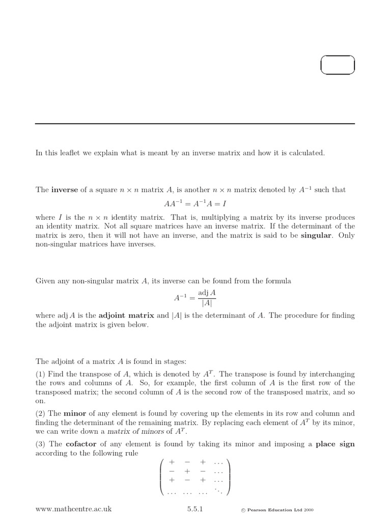 Matrix Inversion Explained: Methods & Examples | PDF