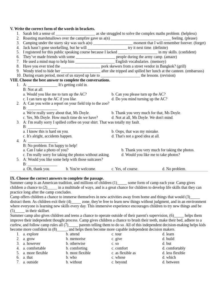 Vocabulary and Conversation Practice | PDF