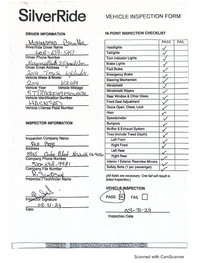 Vehicle Inspection Silverride | PDF
