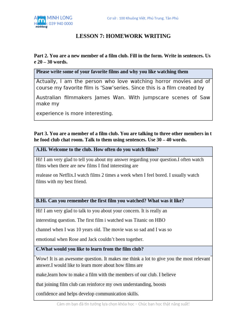 Writing Lesson 7 (Hw) | PDF