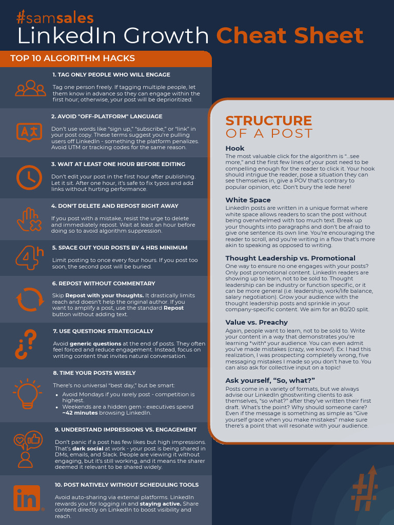 SamSales LinkedIn Growth Cheat Sheet | PDF | Linked In | World Wide Web