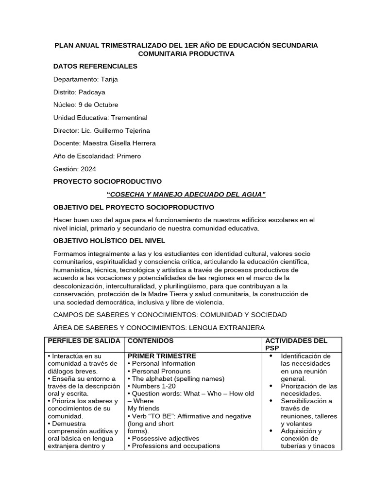 Plan Anual de Educación Secundaria 2024 | PDF | Inteligencia